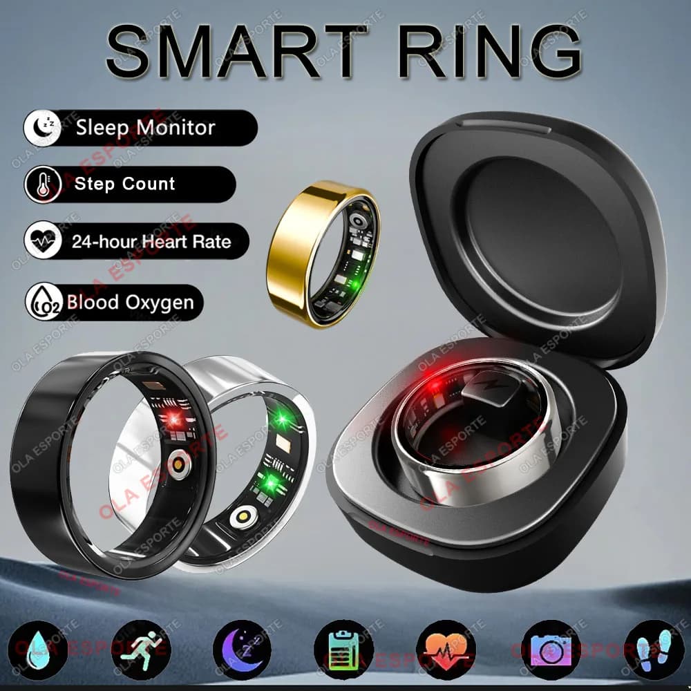 Bague connectée R09 - Moniteur fréquence cardiaque, oxygène sanguin, température - Étanche 5ATM Android iOS