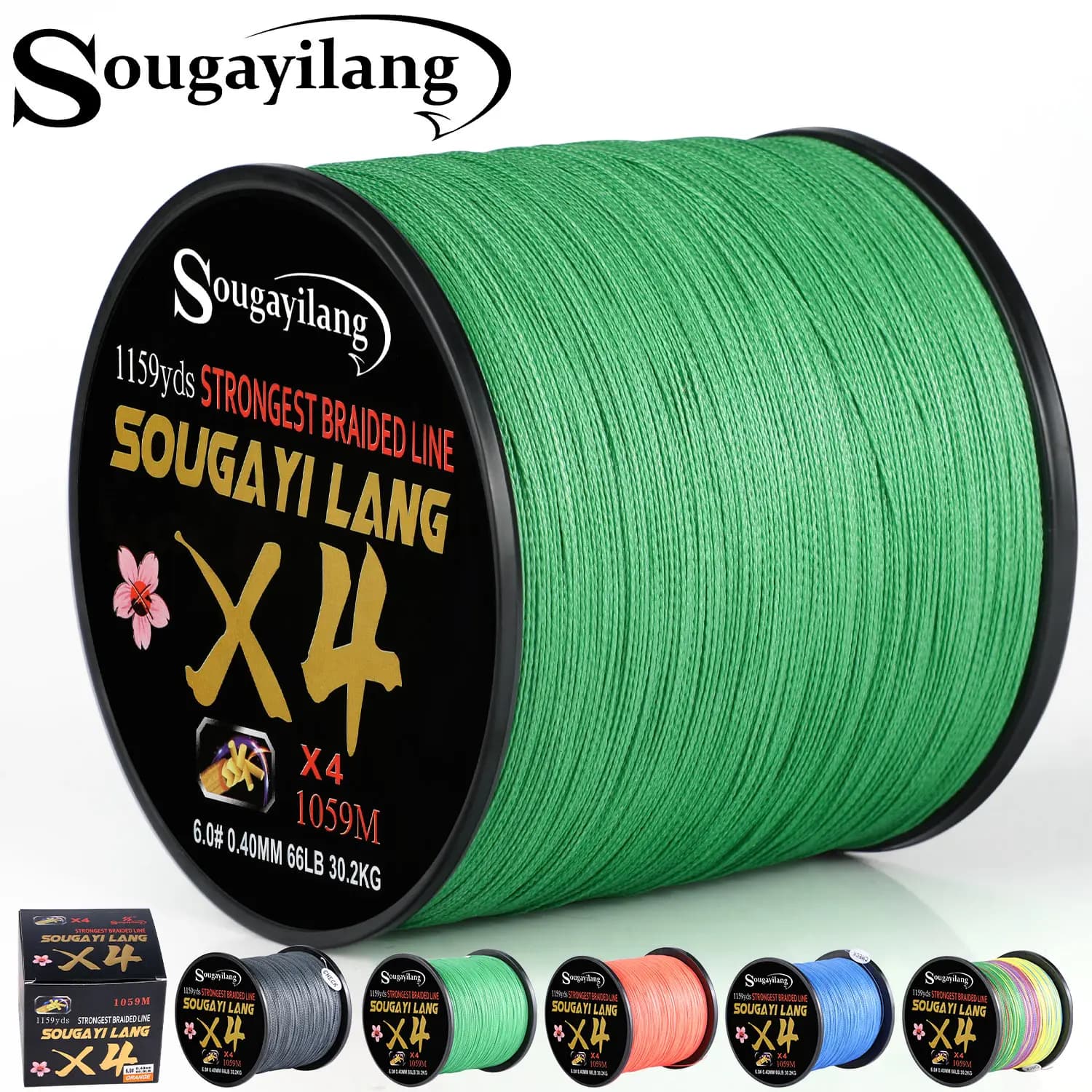 Sougayilang Braided Line 4X 100/300m 5 Couleurs - Ligne PE Multifilament MaxDrag 66LB pour Pêche Mer et Eau Salée