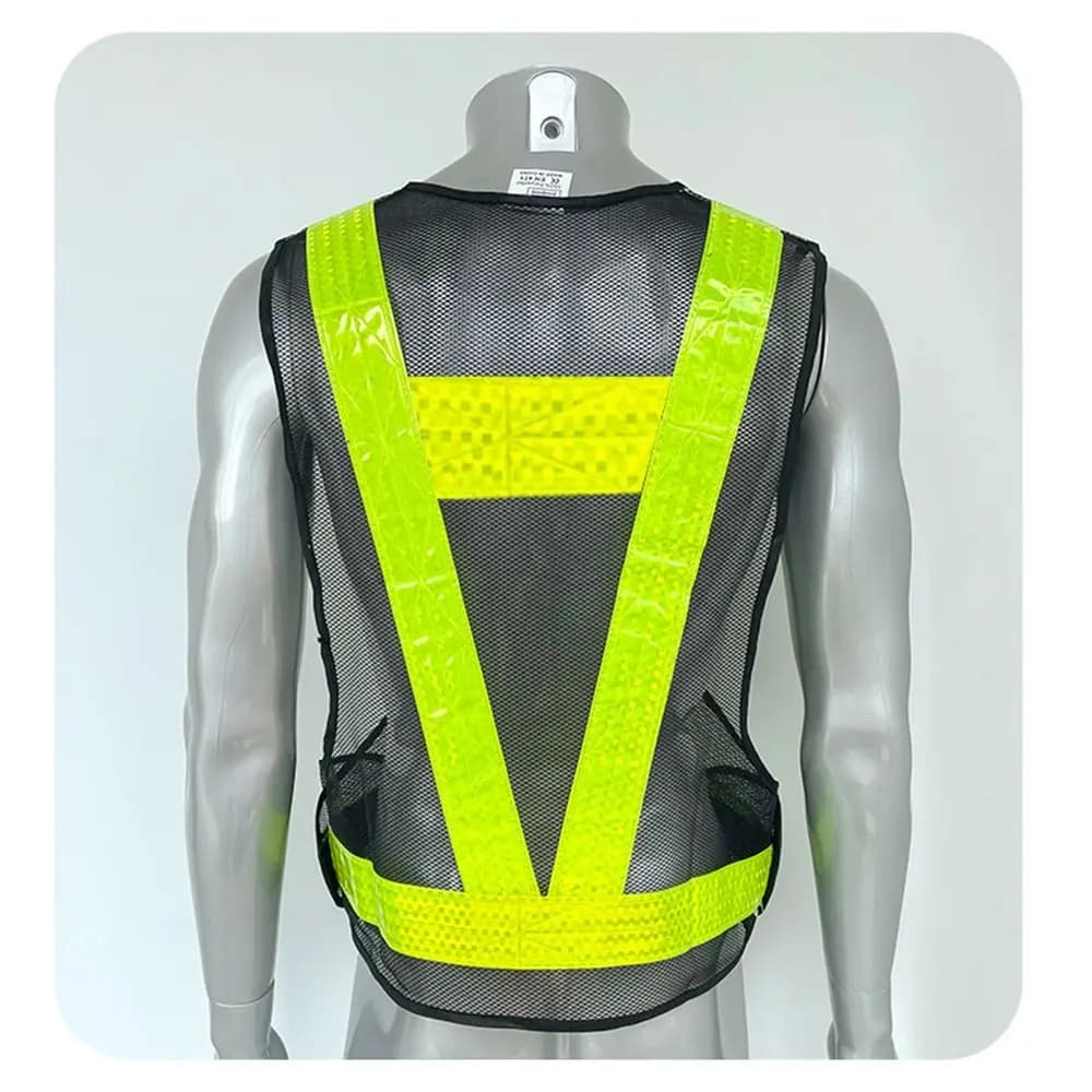 Gilet réfléchissant V shape avec bandes réfléchissantes - Vêtement de sécurité pour pêche nocturne vert noir orange