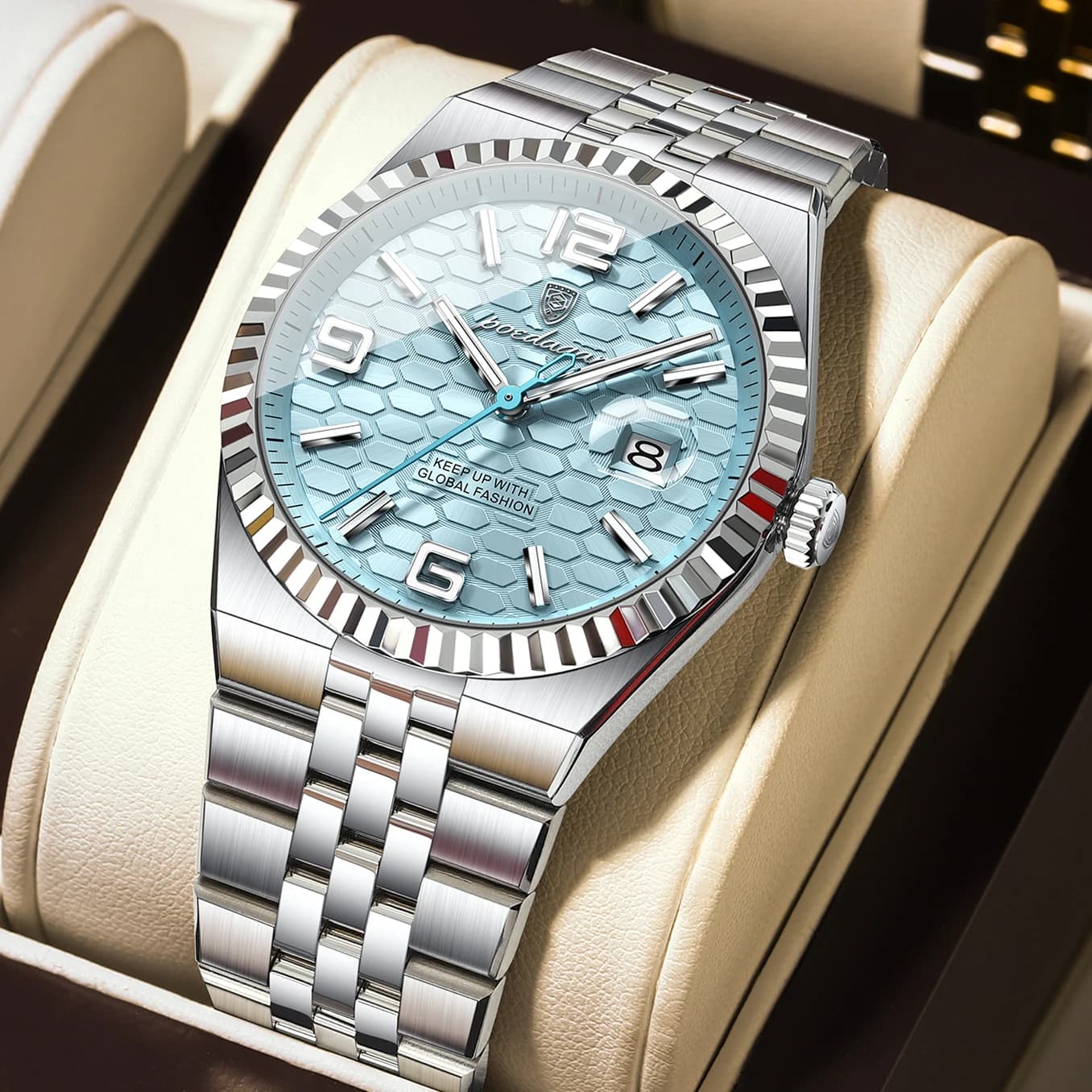 Montre homme luxe POEDAGAR étanche lumineuse avec date boîtier acier inoxydable quartz cadeau élégant