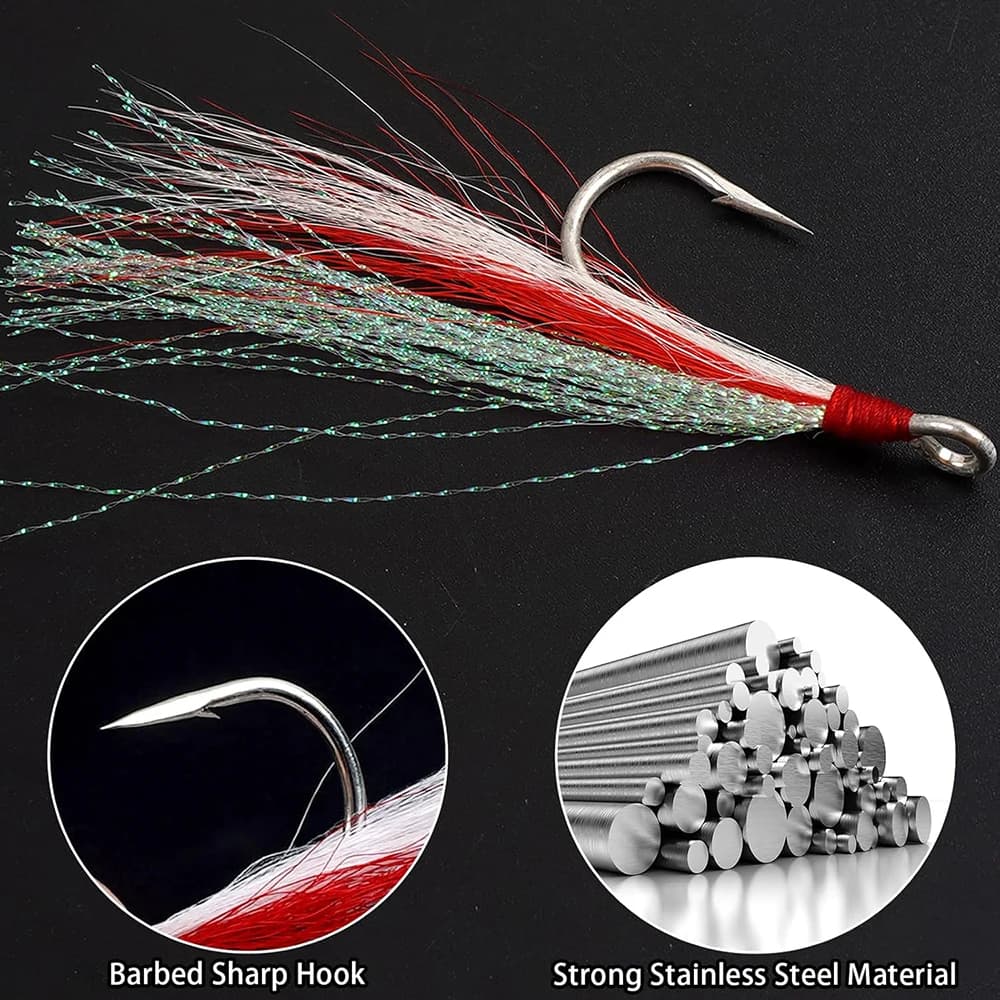 Hameçons jig avec bucktail teasers 2 pièces pour pêche sèche saumon carnassier leurres flash