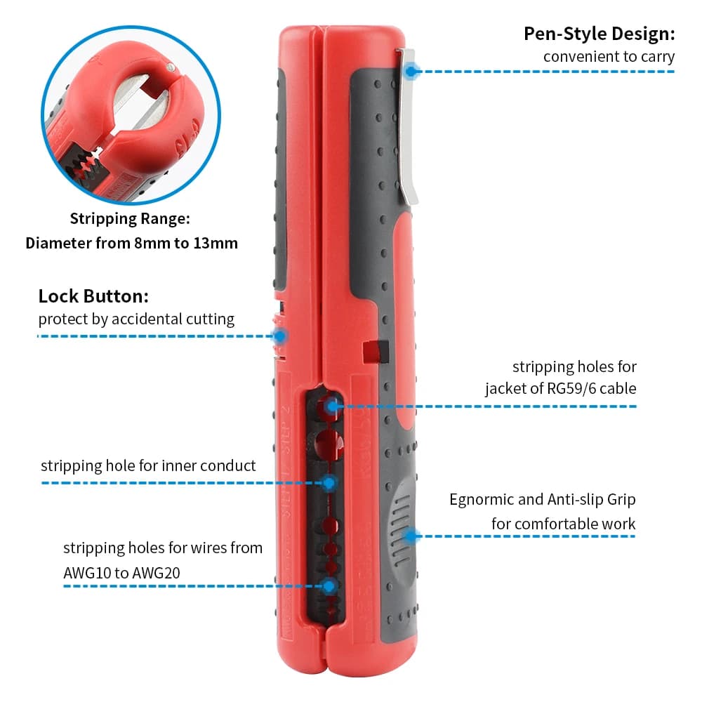 Pince à dénuder multifonction portable avec grip anti-dérapant pour câbles électriques