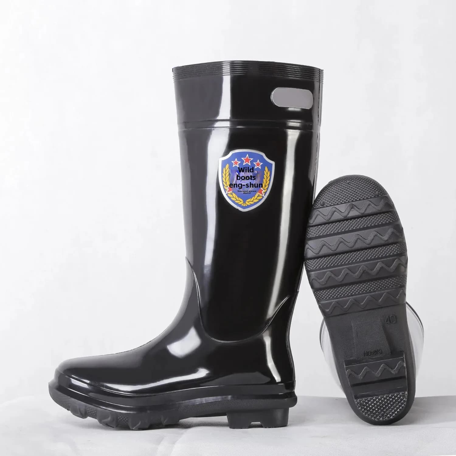 Bottes de pêche hautes noires imperméables anti-dérapantes pour hommes - Semelle tendon de bœuf résistante