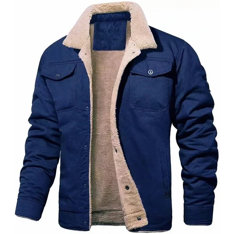 Veste bomber homme hiver doublure polaire épaisse 5XL - Vêtement chaud cargo boutonnable pour pêche