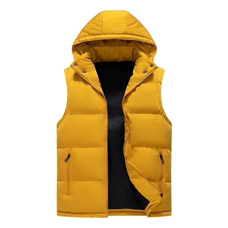 Gilet homme capuché casual matelassé sans manches couples poches zippées veste décontractée