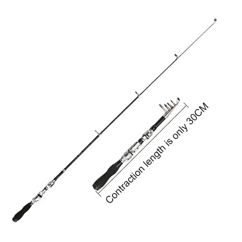 Mini canne télescopique 1m à 2.3m carbone super dure pour pêche en rivière et lac portable