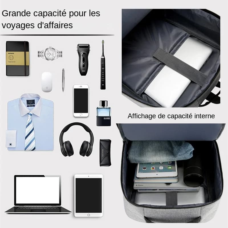 Sac à dos homme affaires USB étanche 15.6 pouces grande capacité école voyage quotidien