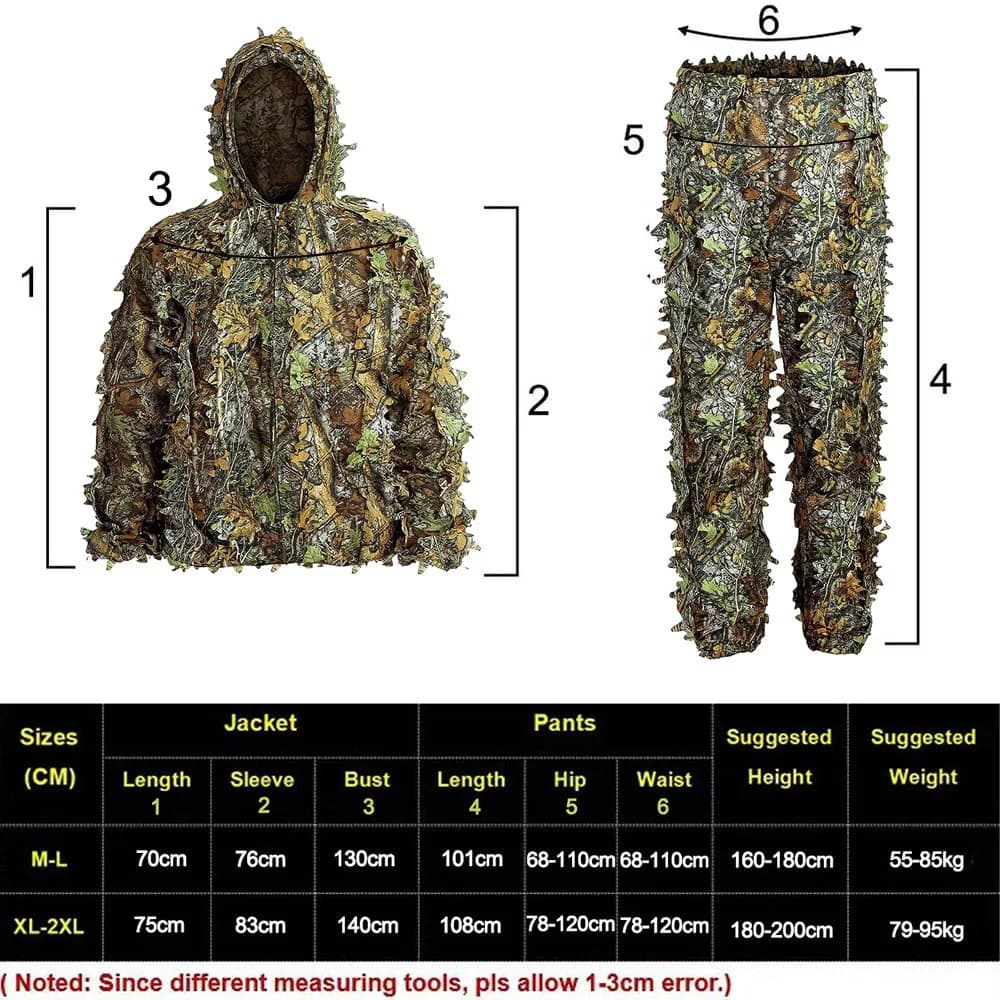 Ghillie Suit 3D Bionique Homme Femme Enfant - Tenue Tactique Camouflage Feuilles pour Pêche