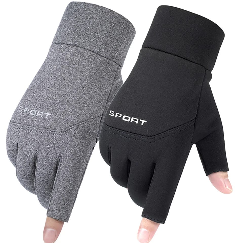Gants de pêche hiver femme homme - Chauffants anti-dérapants écran tactile 2 doigts coupés pour pêche