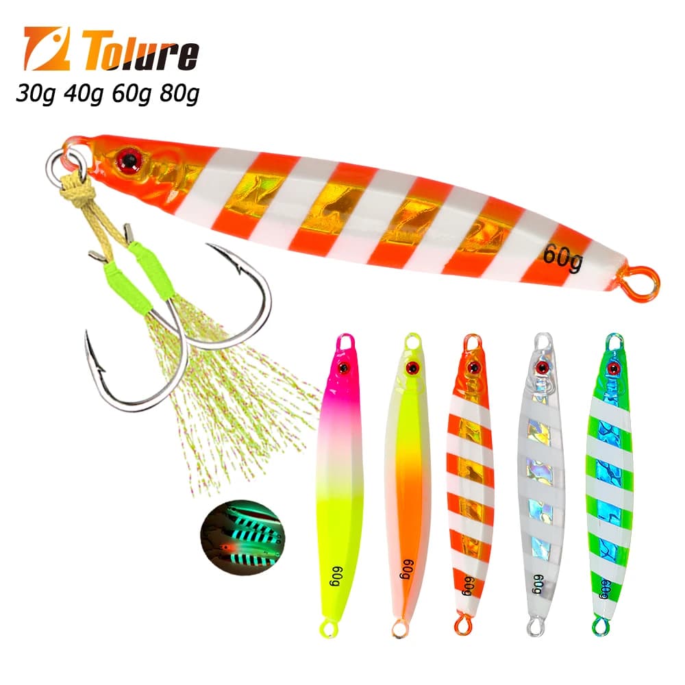 Leurre de pêche jigging lumineux TOLU 30g 40g 60g 80g coulé rapide pour la pêche en
