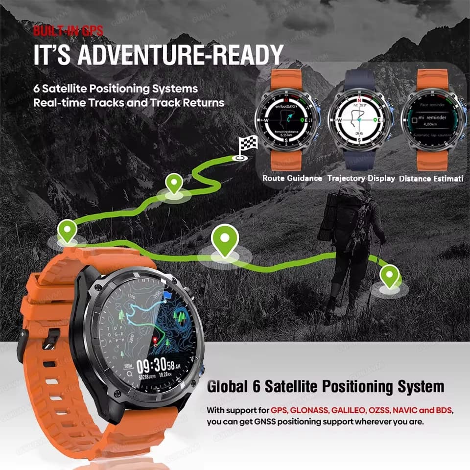 Montre militaire 2025 GPS navigation hors ligne 1000mAh mémoire 4GB MP3/MP4 étanche sport