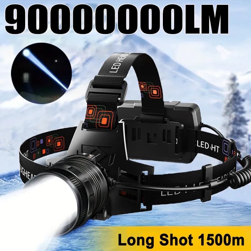 Lampe frontale LED aluminium rechargeable super lumineuse pêche chasse camping lanterne