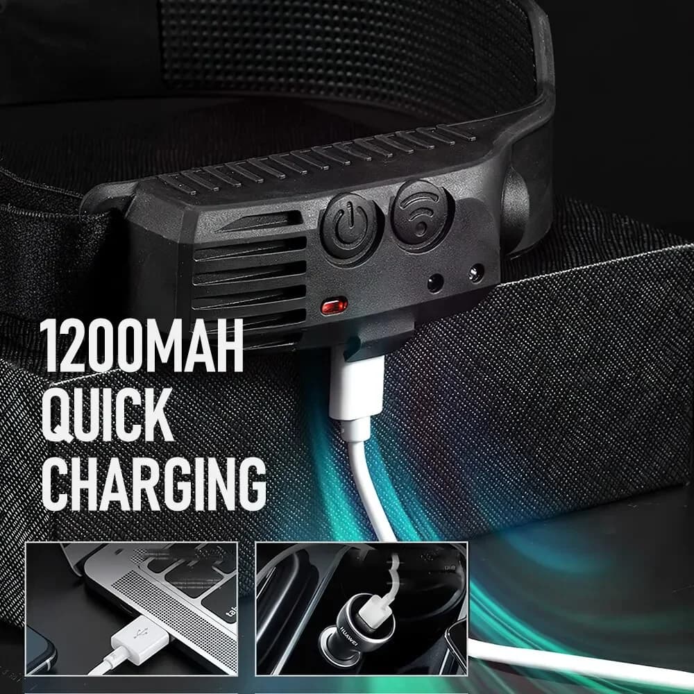 Lampe frontale pêche COB LED 5 modes capteur main rechargeable USB pour travail camping et pêche