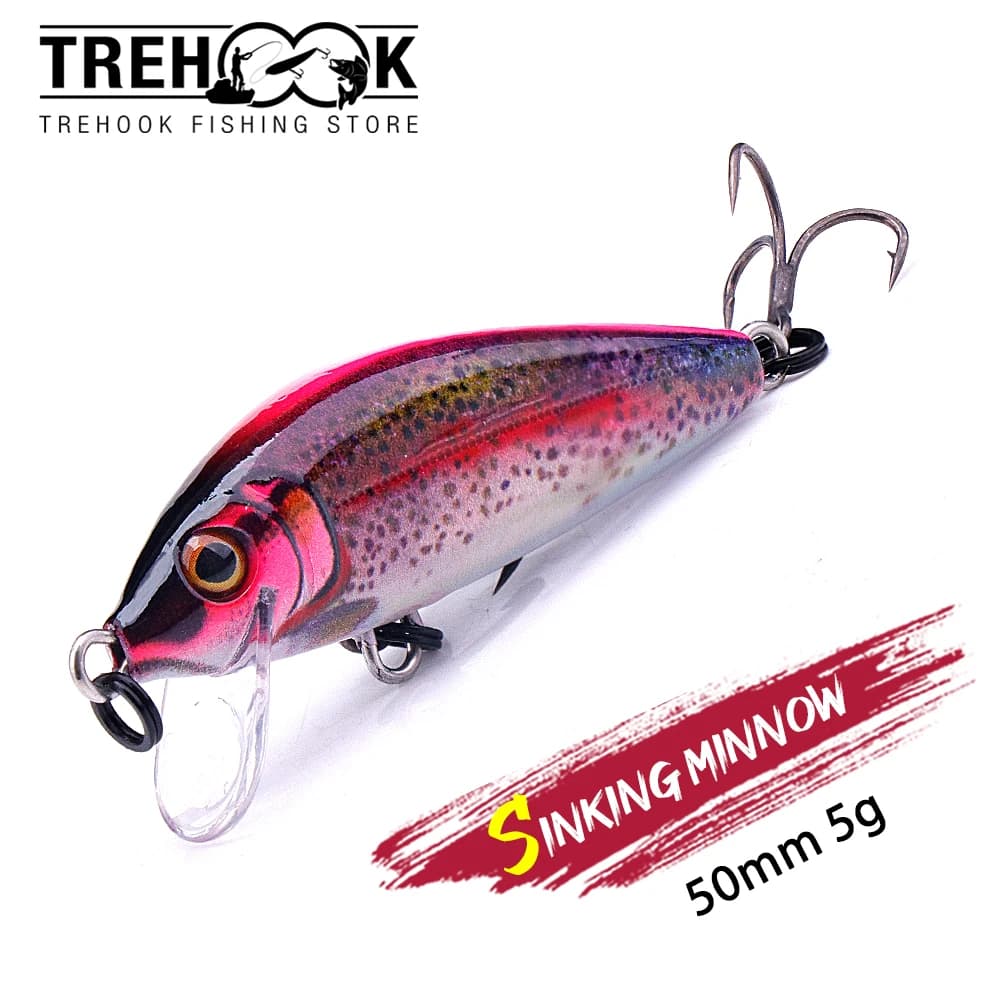 Leurre dur TREHOOK Jerkbait 50mm 5g pour brochet, perche et truite, appât artificiel crankbait sinking