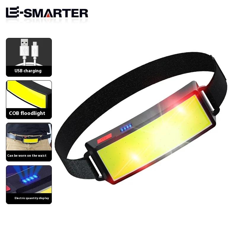 Lampe frontale COB LED rechargeable 180° étanche pour pêche running et camping extérieur