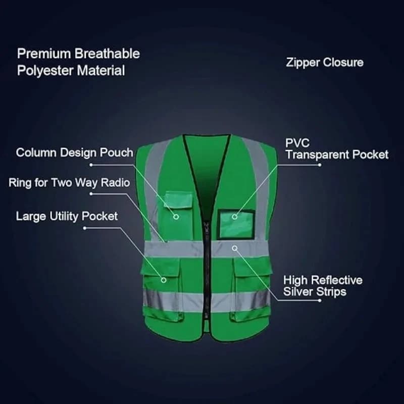 Gilet sécurité haute visibilité personnalisable logo gratuit bandes réfléchissantes travail extérieur pêche