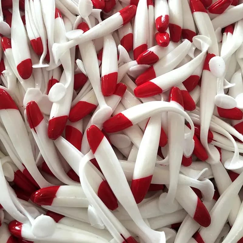 Leurres souples T-tail 7cm 9cm 12cm - 10 pièces tête rouge corps blanc imitation naturelle