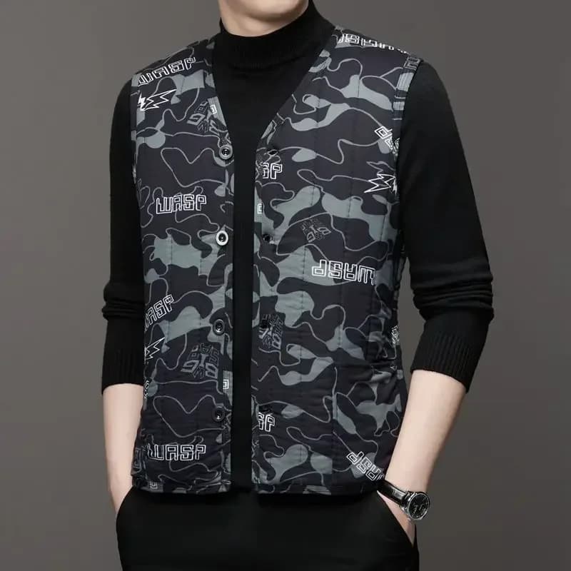 Gilet homme en laine polaire chaude pour automne hiver, col V boutonné et coupe casual