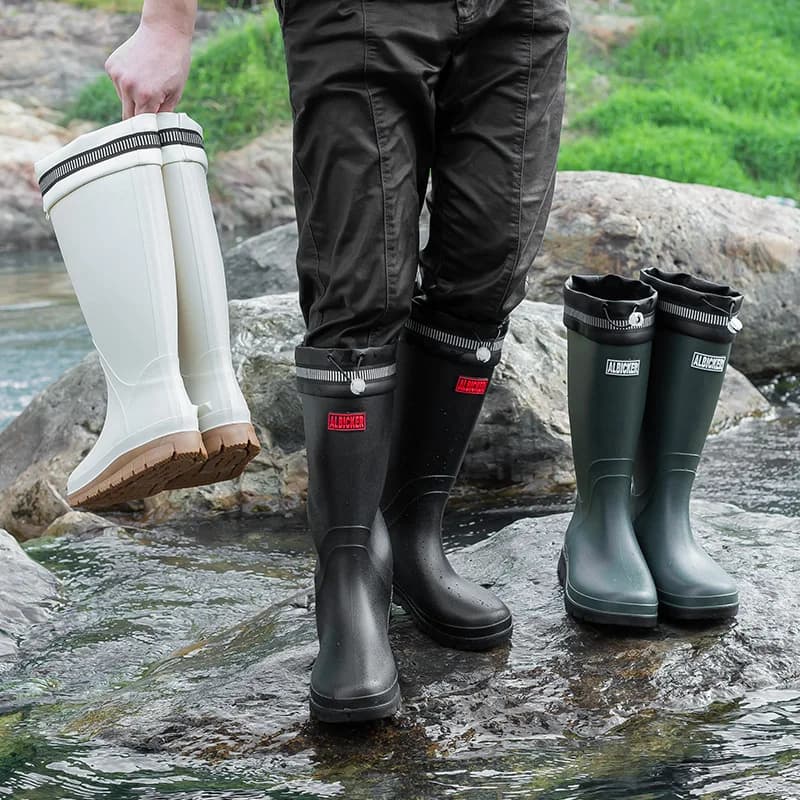 Bottes de pluie militaire homme lacets vertes antidérapantes pour pêche style coréen