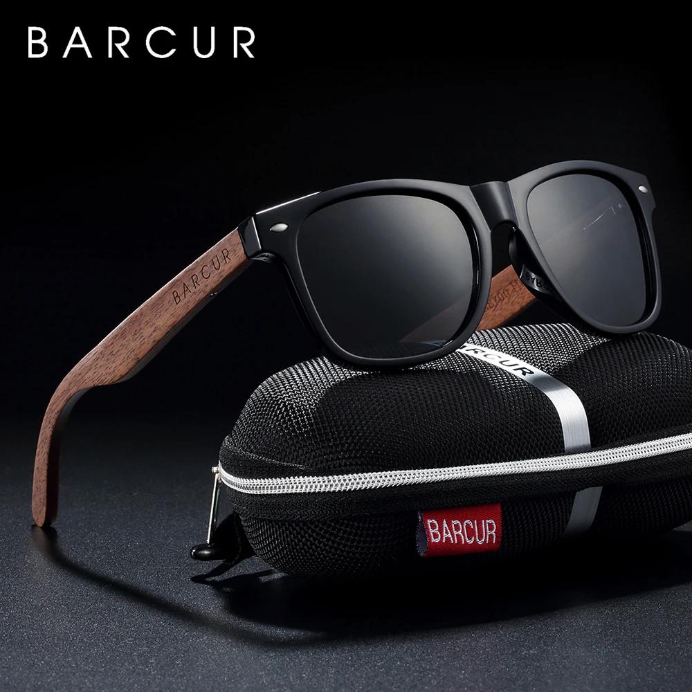 Lunettes de soleil bois noyer pêche - Cadre carré polarisé qualité premium UV400 avec étui