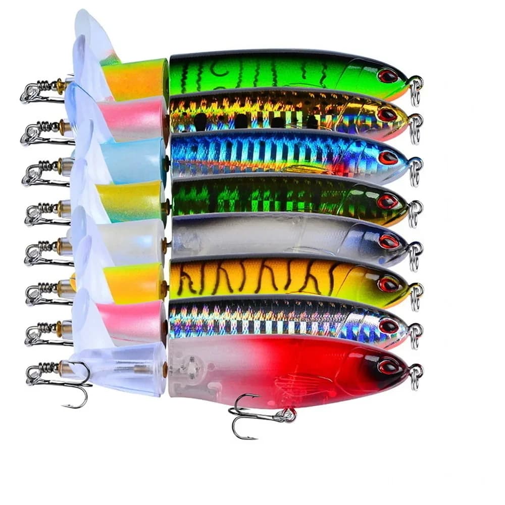 Leurre de pêche topwater spinner 14cm avec hélice et queue rotative, appât dur popper pencil pour carnassiers
