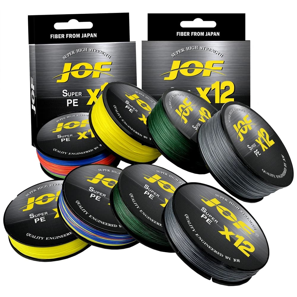 Ligne tressée JOF X12 améliorée 12 brins multifilament PE 100m-500m 25LB-92LB super résistante pêche