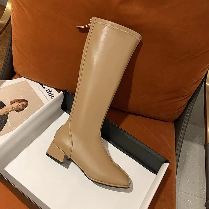 Bottes longues noires talons hauts cuir souple - Bottes genou pêche printemps automne chaud
