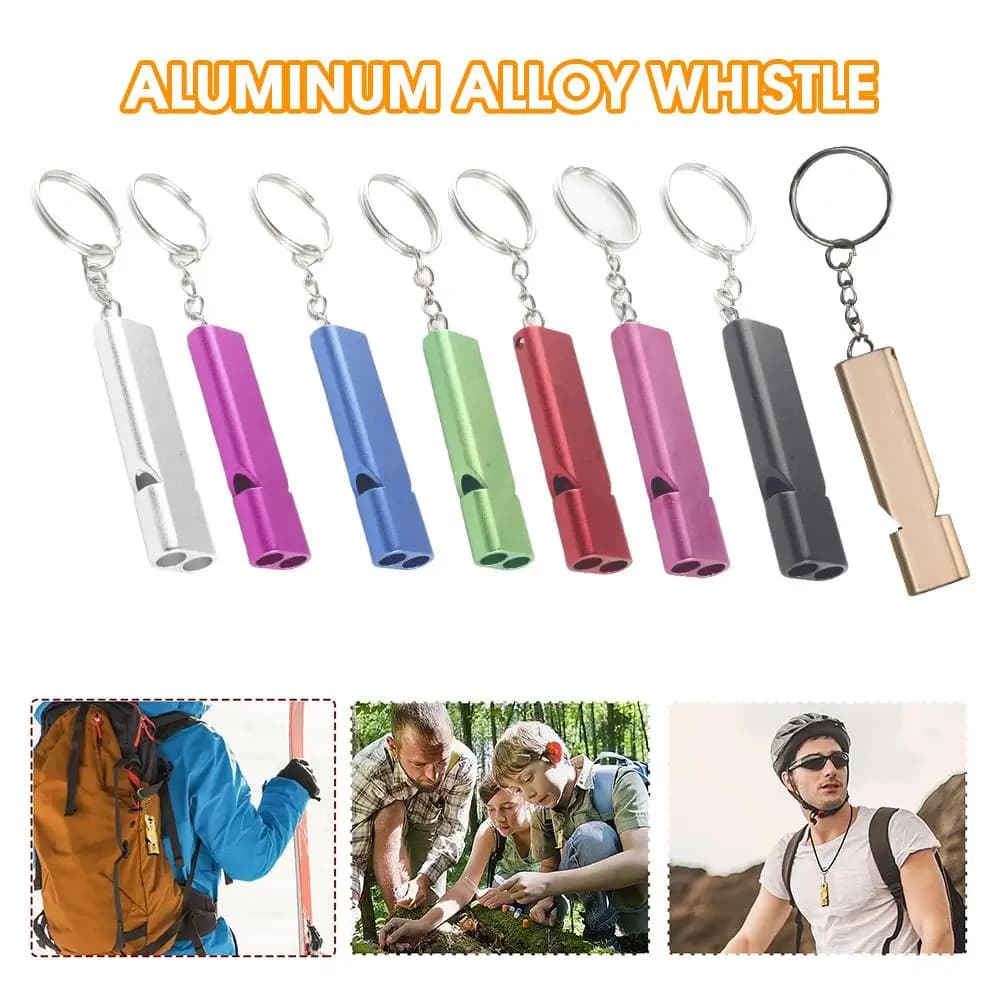 Sifflet double tube pendentif clé - Outil multifonction sécurité pour pêche et survie