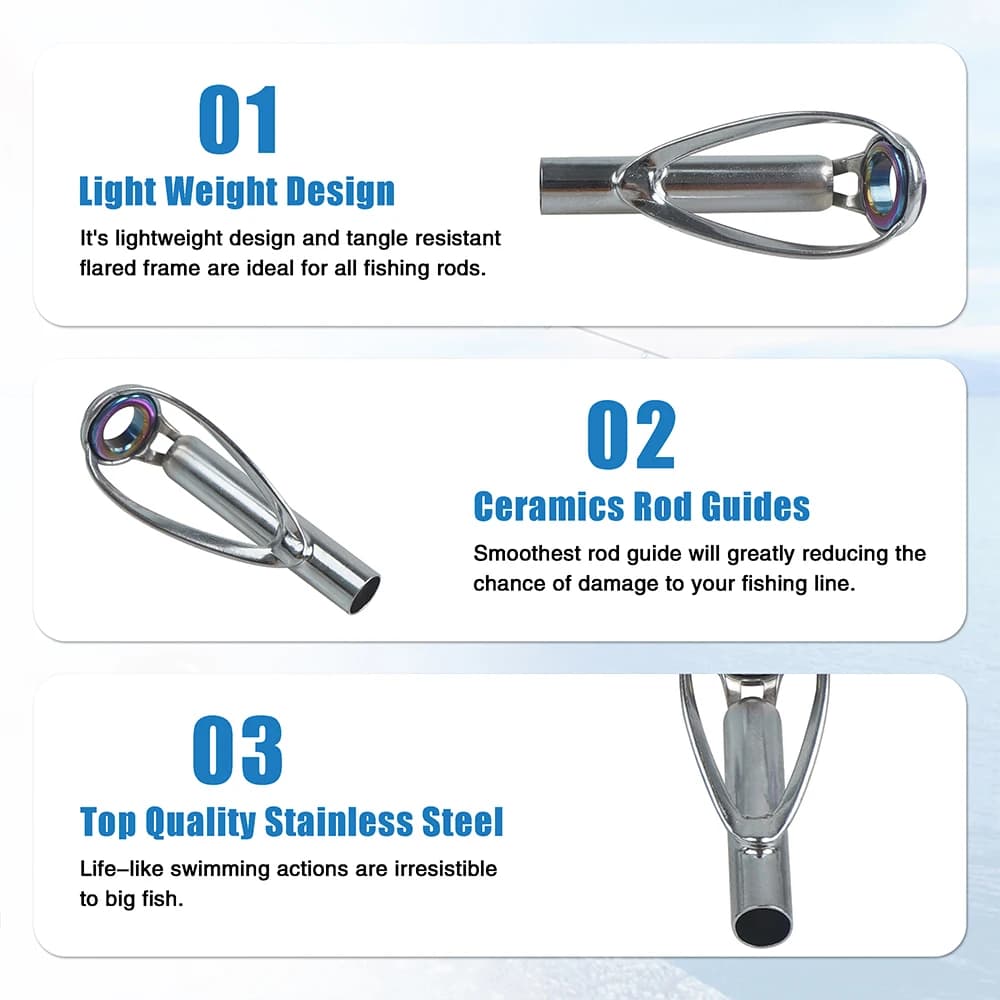 Kit réparation 7/14 guides canne pêche cadre inox anneau céramique bricolage matériel pêche remplacement