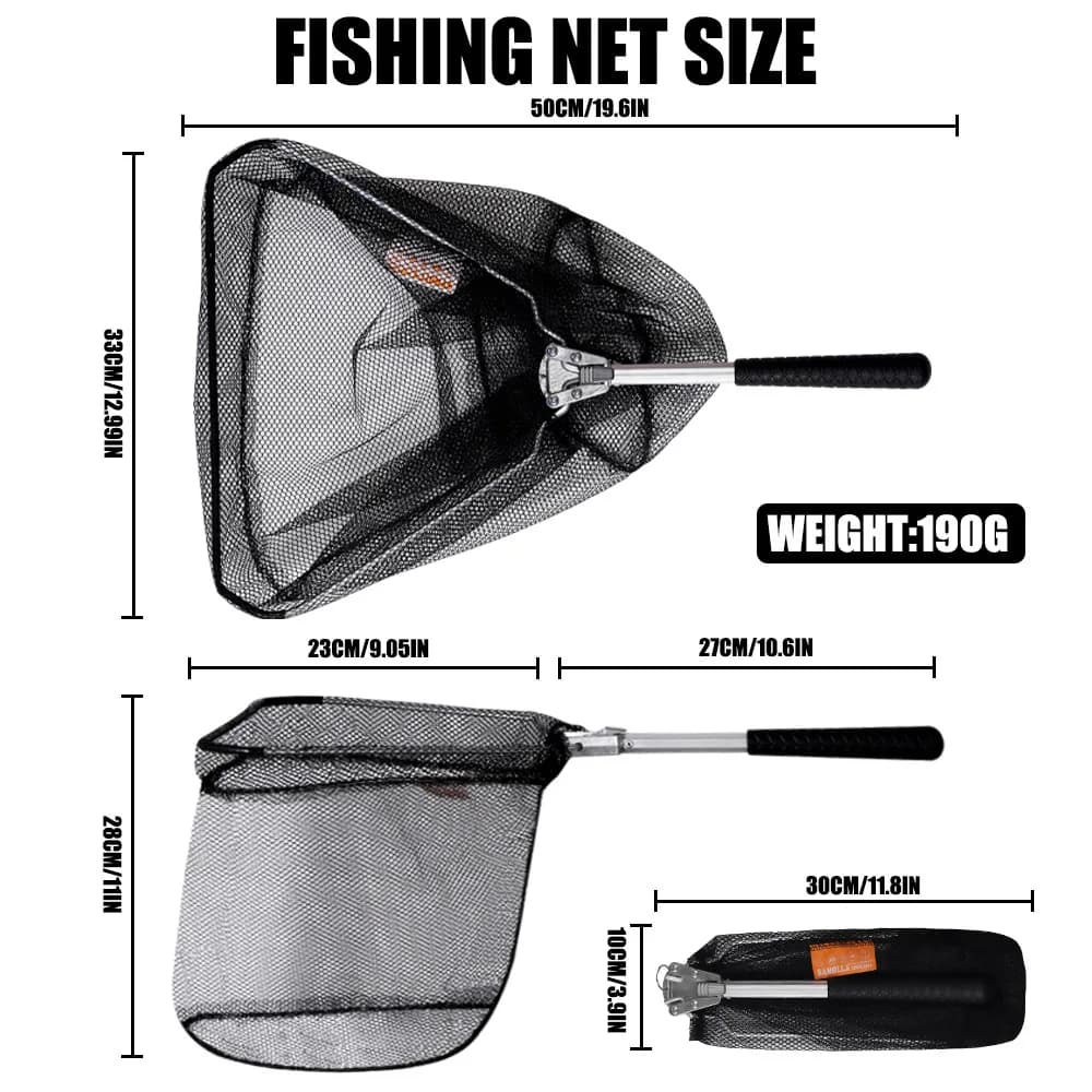 Filet de pêche télescopique en aluminium léger et durable, extensible et pliable pour la pêche en