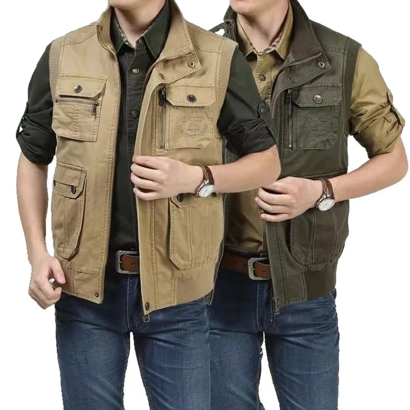 Veste sans manches homme automne tactique photographe multi-pockets coton décontractée grande taille