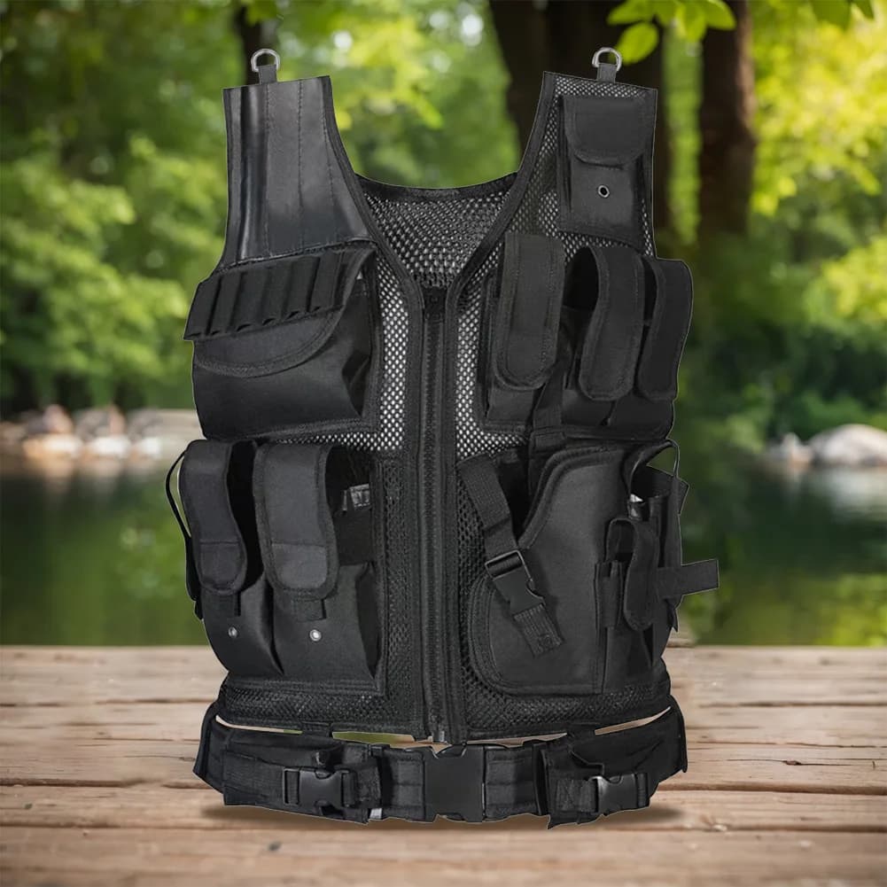 Veste tactique pêche nylon Molle - Multi-poches plaque porteur - Chasse pêche grand gibier