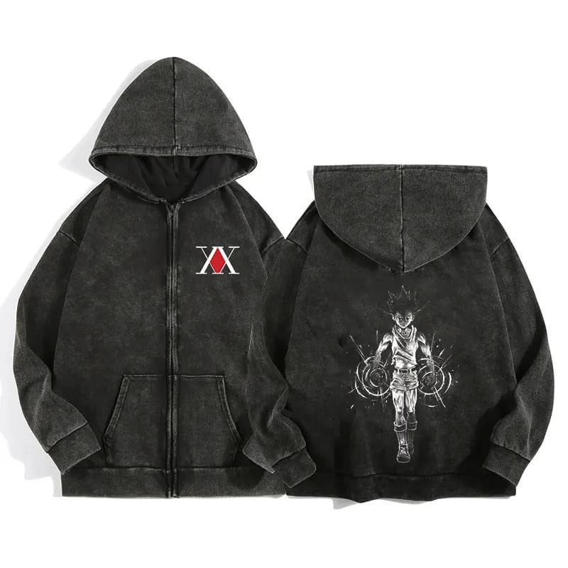 Sweat à capuche zip anime Hunter x Hunter pour pêche casual manga design gothique Harajuku