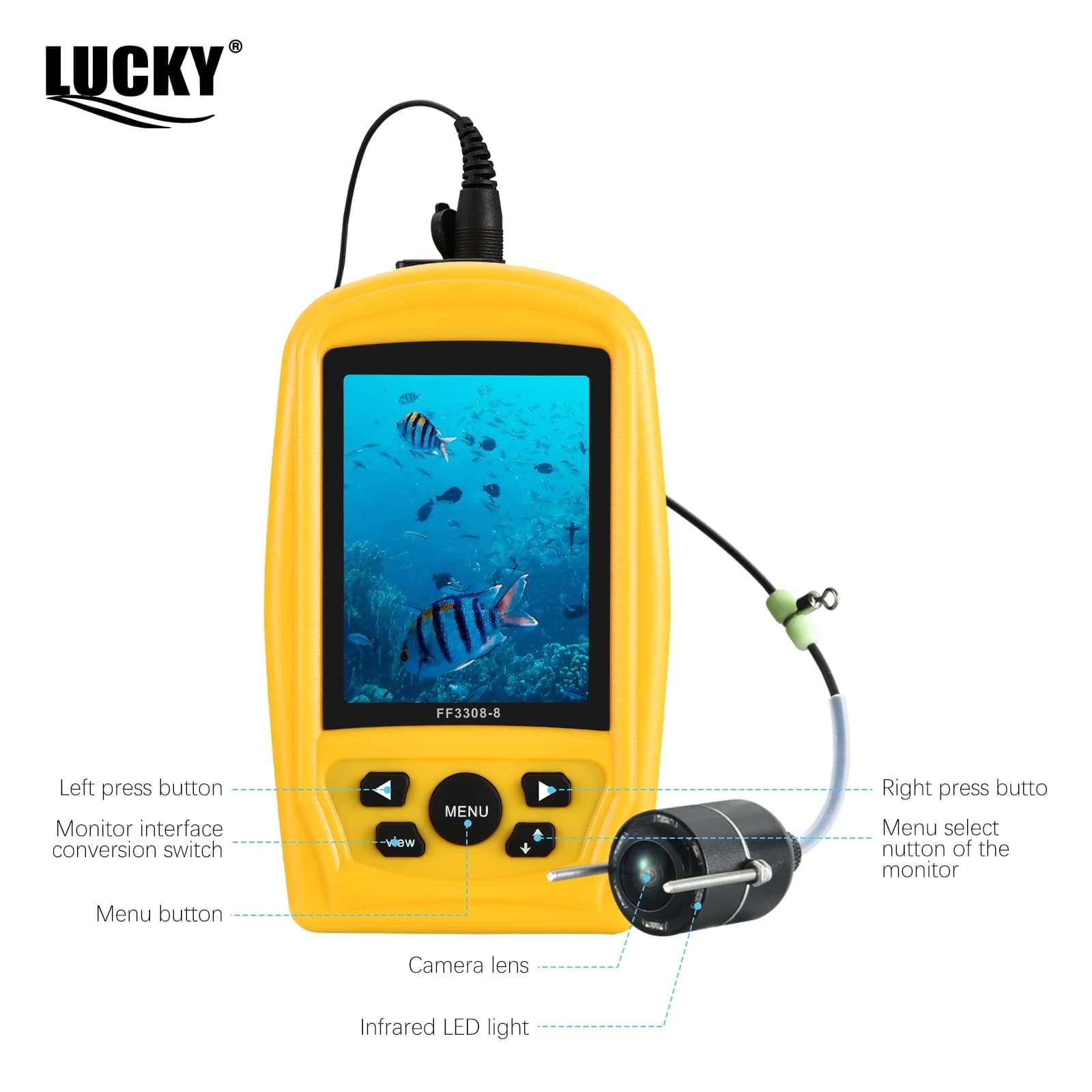 Caméra sous-marine Lucky vision nocturne pour pêche - Écran LCD 4.3" pour observation poissons en direct