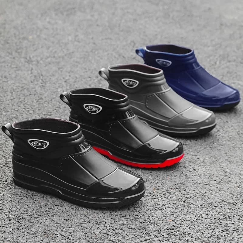 Bottes de pluie cheville homme doublées polaire - Chaussures cuisine extérieur antidérapantes confortables