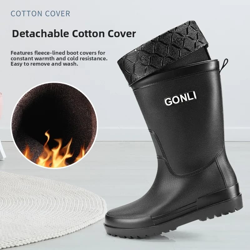 Bottes de pluie homme mi-mollet doublure polaire antidérapantes pêche lavage auto toutes saisons