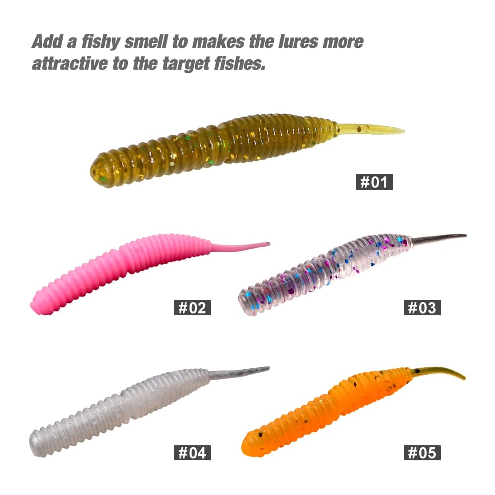 Lot 60 leurres mini soft worm 6cm 1.2g pour pêche black bass et carnassiers - shrimp jerkbait soft bait pesca