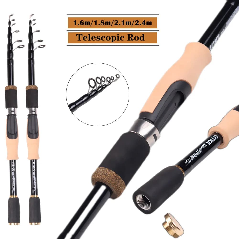 Canne à pêche télescopique carbone 1.6-2.4M - Légère portable pour pêche carpe voyage