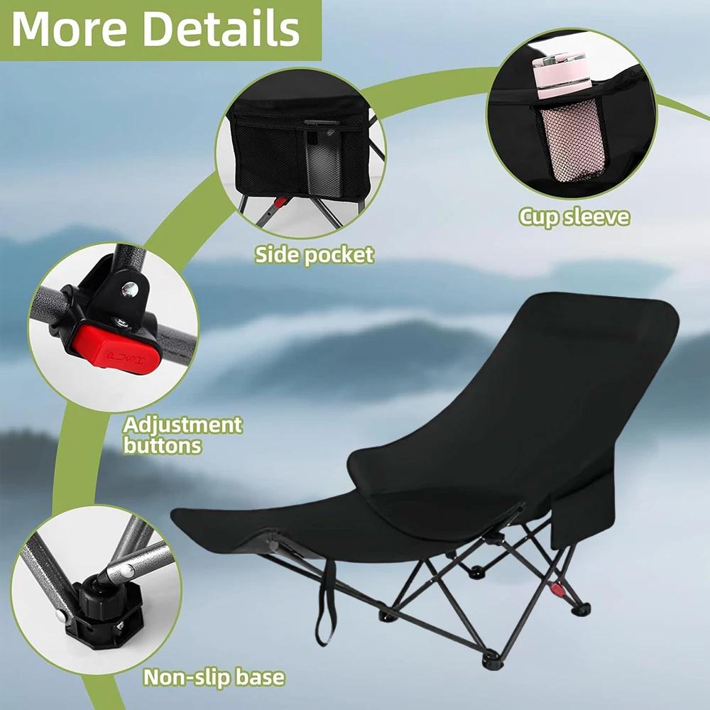 Chaise pliante portable avec sac de rangement et repose-pieds pour camping et pêche