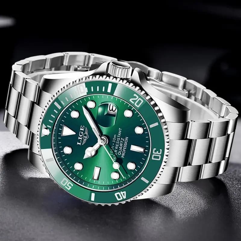Montre plongeur LIGE luxe 30ATM étanche - Montre sport homme quartz avec date et bracelet