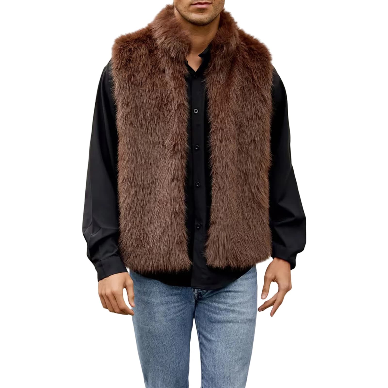 Gilet pêche homme imitation fourrure - Veste sans manches hiver - Vêtement pêche décontracté