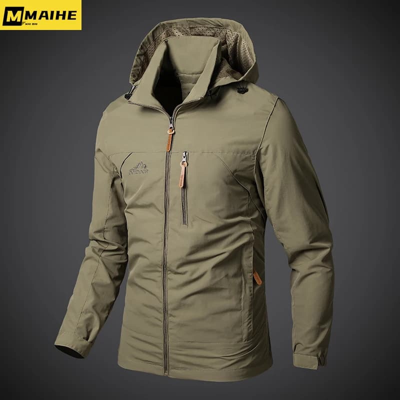 Veste militaire imperméable à capuche pour homme randonnée vélo automne coupe-vent bomber