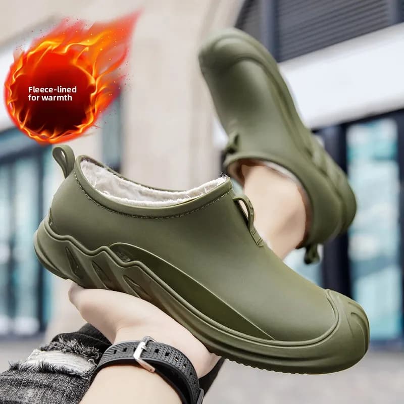 Bottes pêche basses doublées polaire imperméables - Chaussures travail cuisine automne hiver