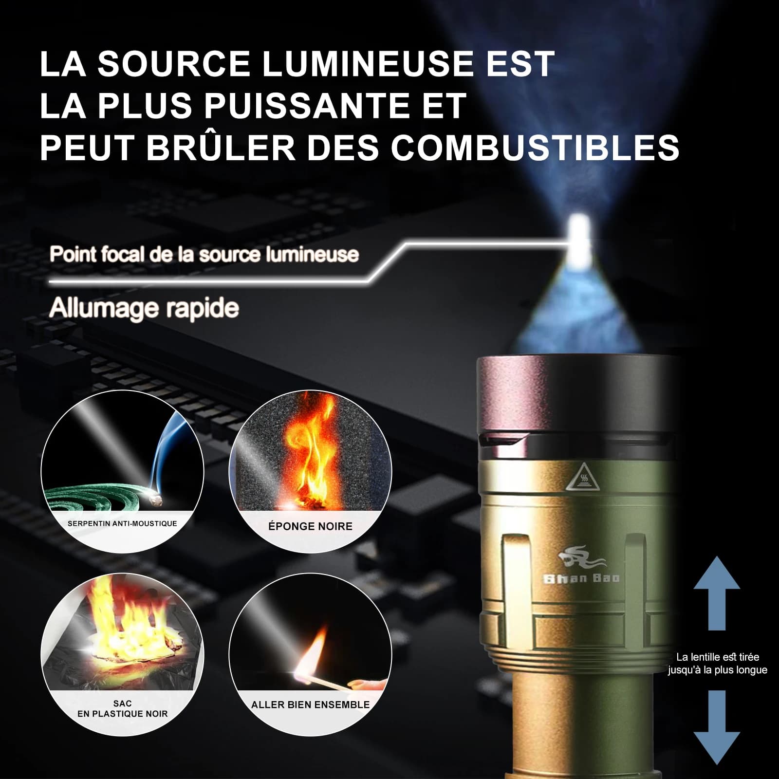 Lampe torche puissante 3000LM Shan Bao zoomable étanche pour pêche nocturne et chasse