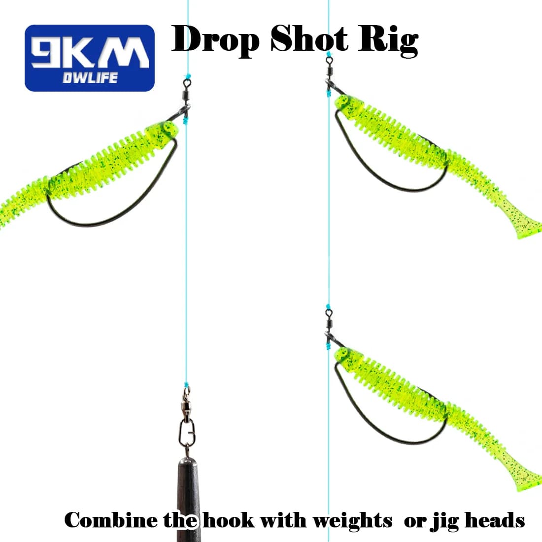 Hameçons Spin Shot 9KM pour montage drop shot, 10 à 40 pièces EWG pour pêche du black bass et silure