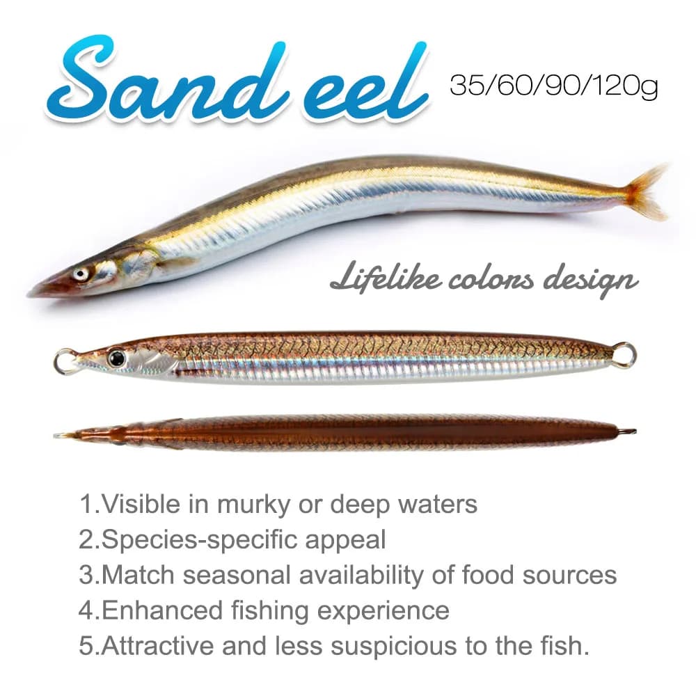 Leurre FSTK Sand Eel 35g-120g pour jigging côtier et pêche offshore longue distance