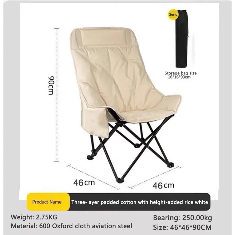 Fauteuil lune pliant rembourré dossier haut réglable pour pêche camping loisirs randonnée pique-nique