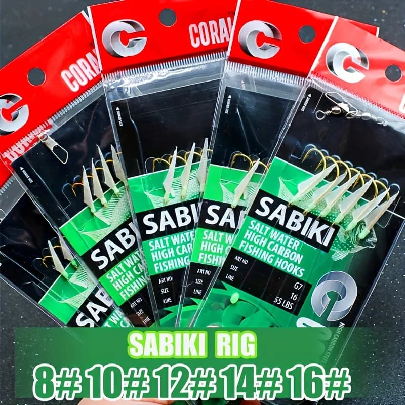 Montages Sabiki TAKBAS 5/10 packs avec perles lumineuses hameçons acier haute teneur en carbone