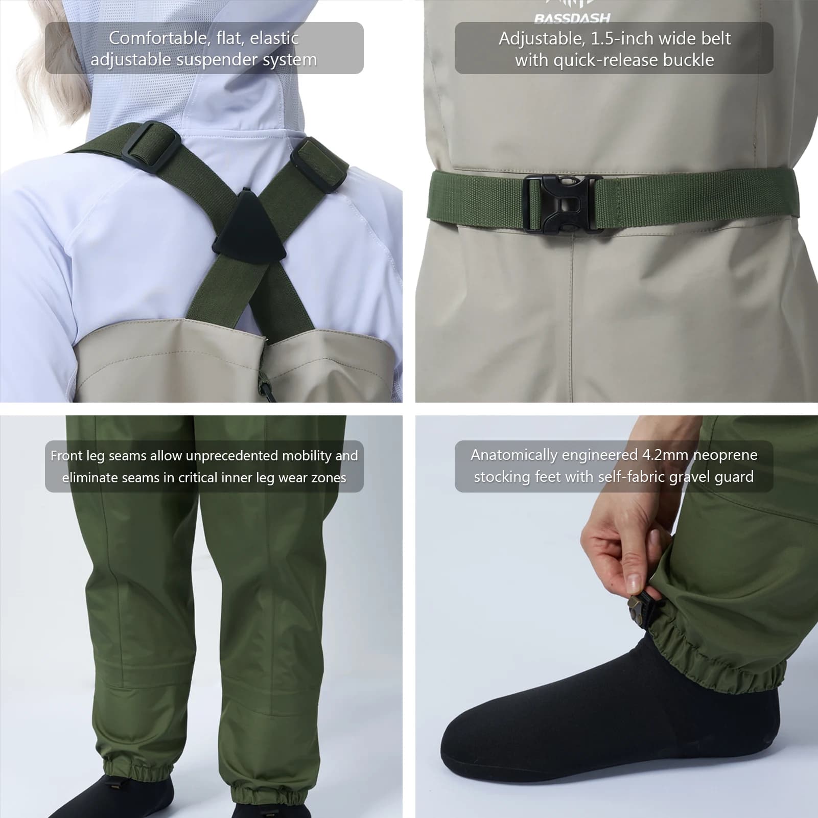 Waders de pêche femme étanches et respirantes Bassdash IMMERSE, cuissardes légères pour pêche à la cuisse