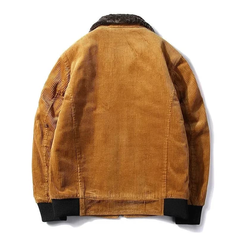 Veste hiver homme pêche thermique coupe-vent - Veste en velours côtelé avec col fourrure